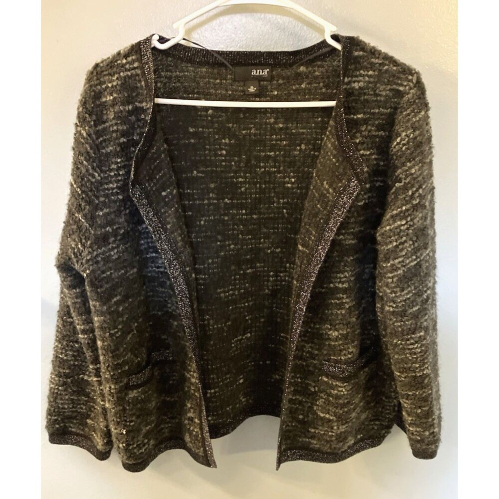 ANA Open Front Cardigan Sweater Black & Gray Size XL